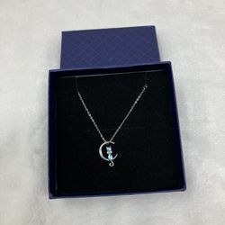 S925 Silver Cat Moon Shaped Pendants Necklaces
