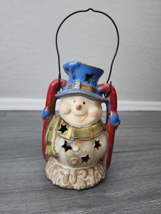 ✅️ Christmas Ceramic 8" Candle Holder• Vintage Holiday Snowman Lantern• Great Condition• $8firm