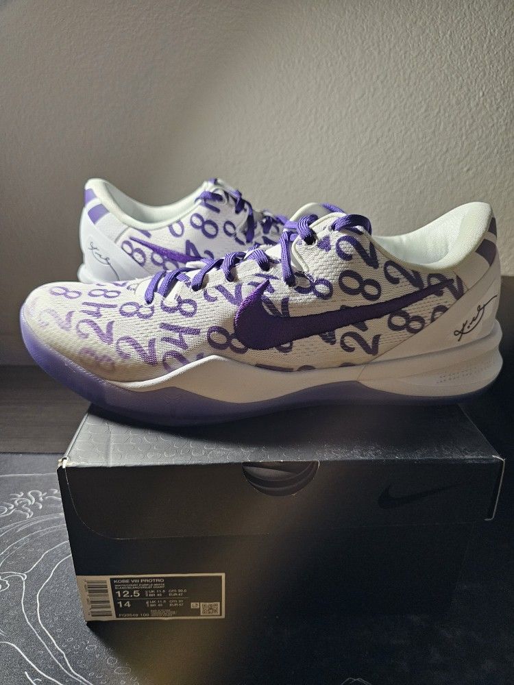 DS Brand New Kobe 8 Protro White/Court Purple Men's Size 12.5  FQ3549-100