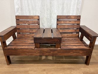 Handcrafted Loveseat Bench with Built in Table