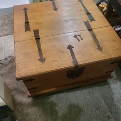 35" Antique Square Pine Coffee Table 