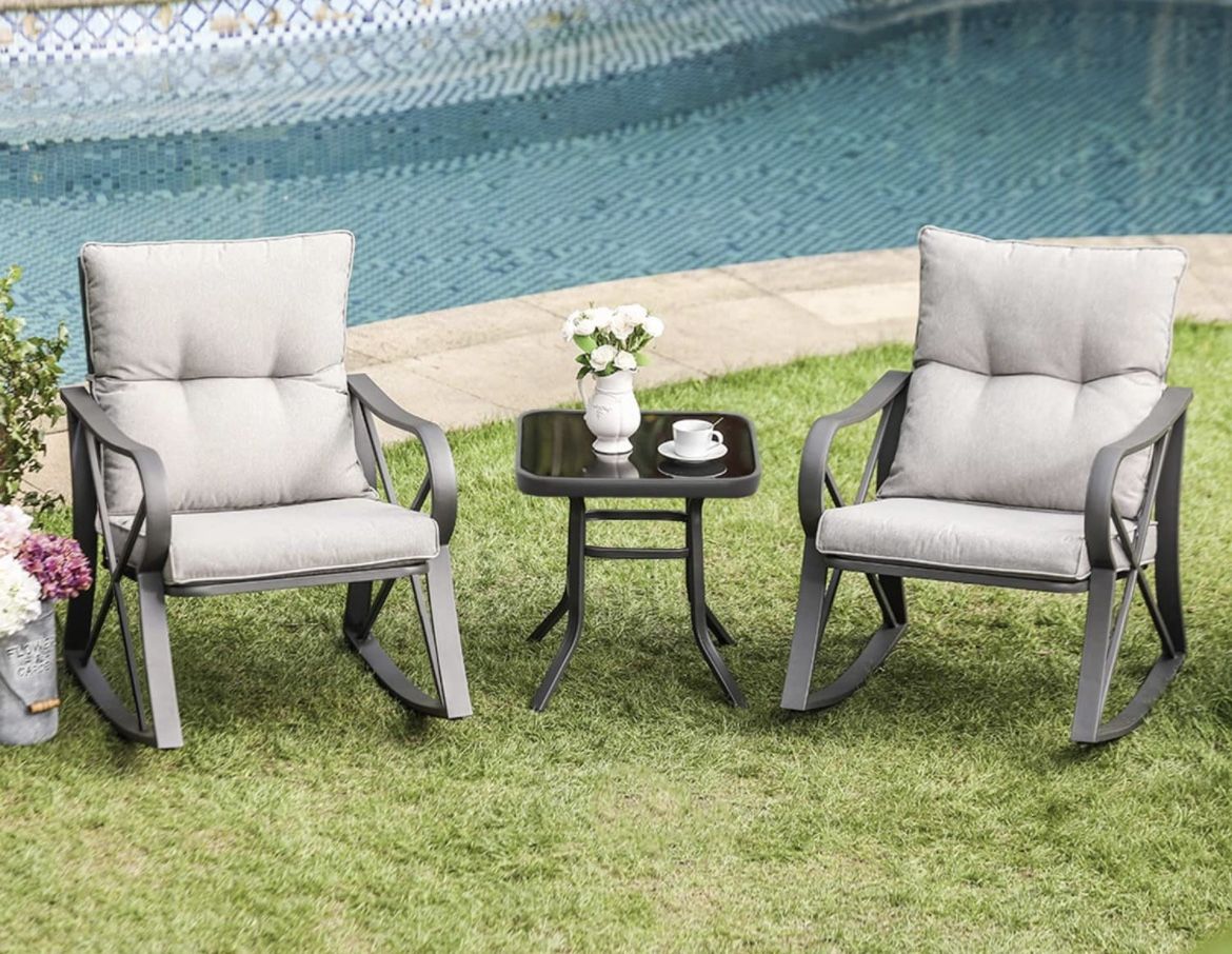 COSIEST 3 Piece Bistro Set Patio Rocking Chairs Outdoor Furniture w