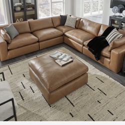 Emilia Caramel Leather 5-Piece Modular Sectional ( Couch, sofa, loveseat, recliner options