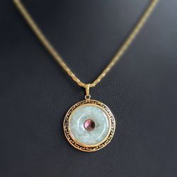 Jewelry 14k solid yellow gold Chinese Jade donut 23CTW Pendant charm