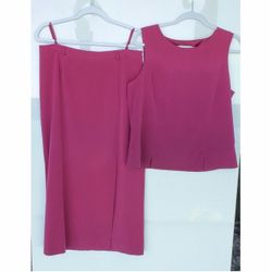 Pink Sleeveless Top and Midi Skirt Set