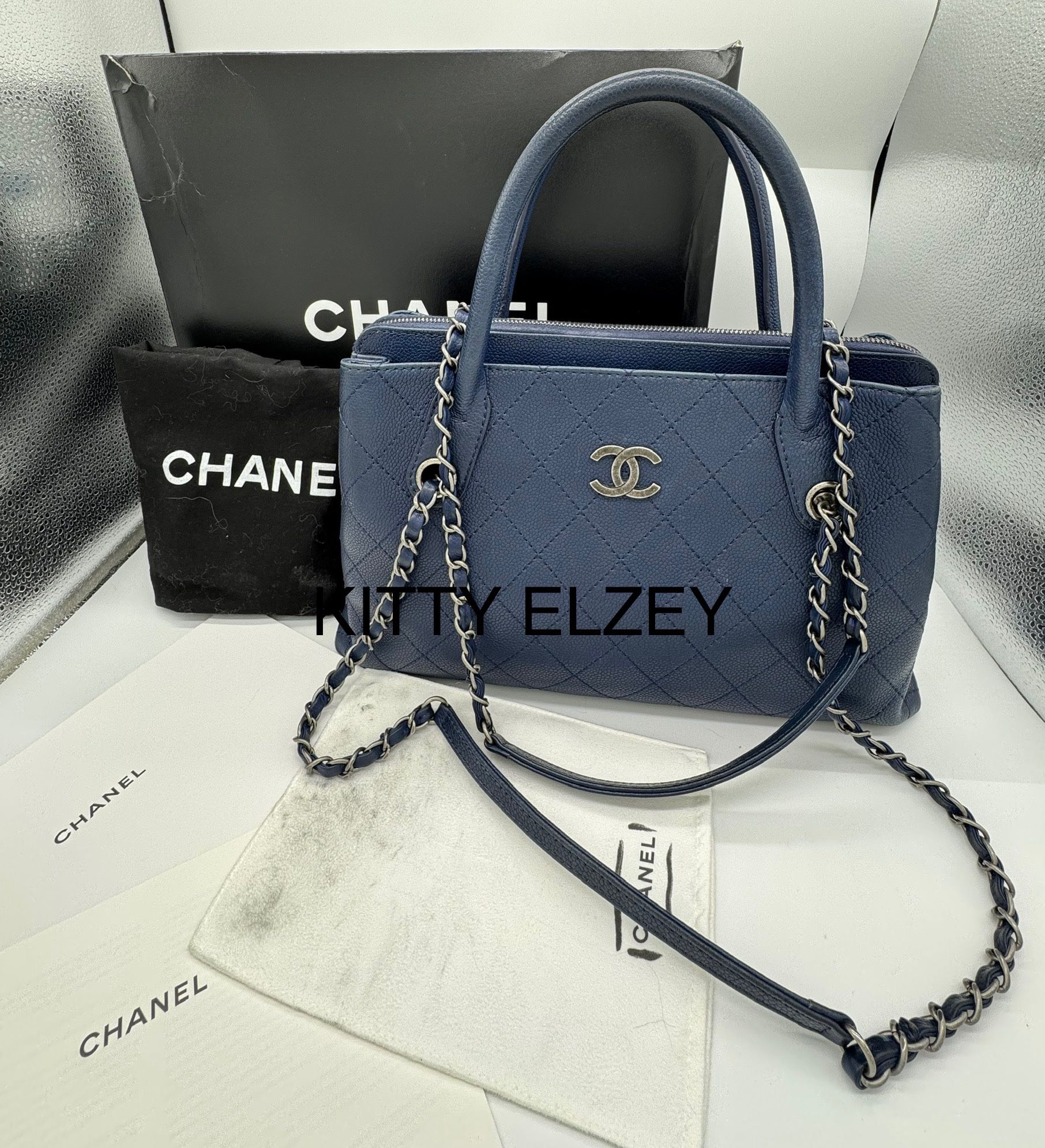 Authentic CHANEL Urban Shopping Tote - Navy Blue 2-way Coco Top Handle/Shoulder Bag $4200
