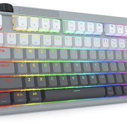 Redragon Wireless Mechanical Keyboard 75% RGB Hot Swap Knob PBT Gray