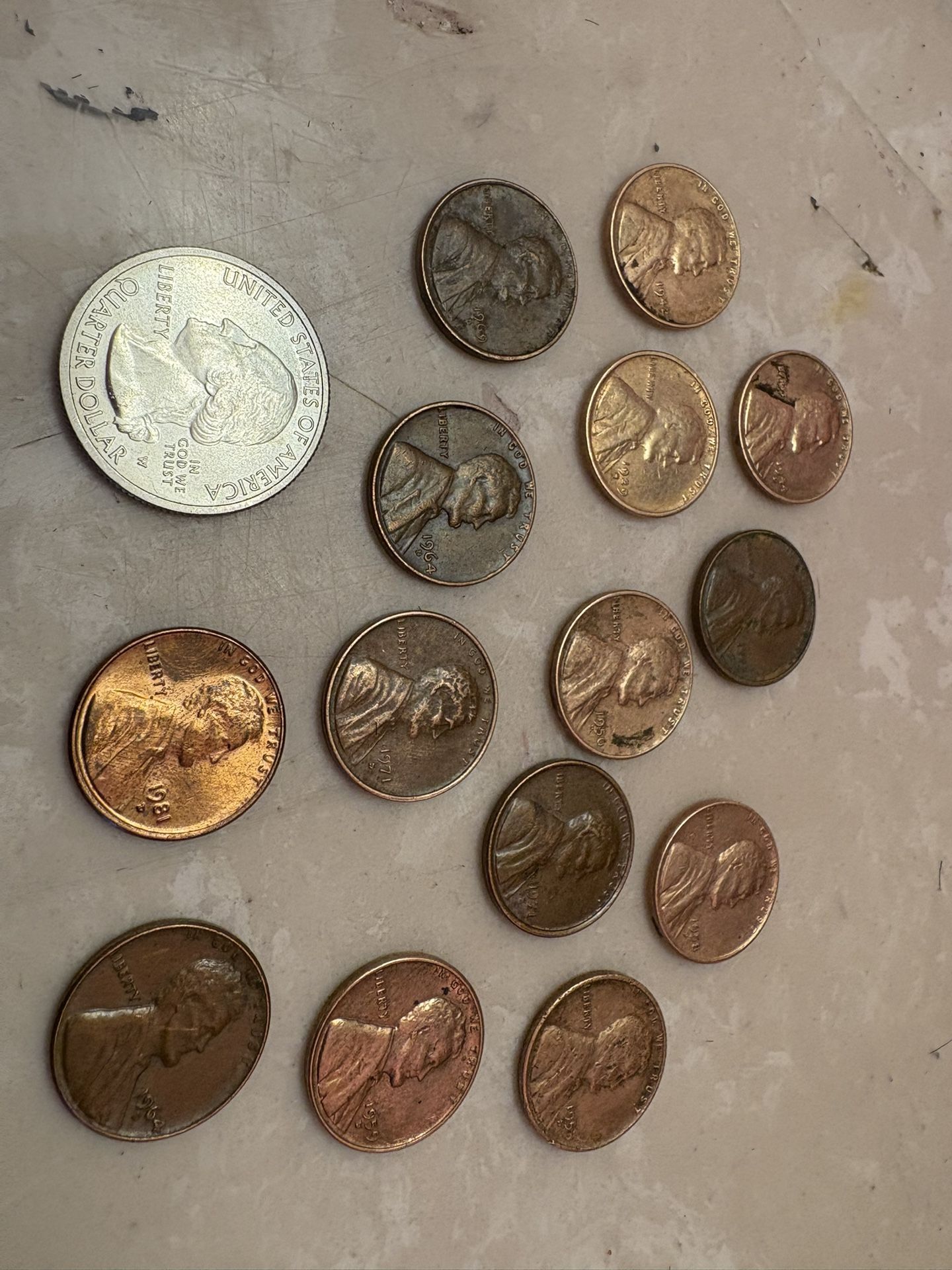 Coins Wheat Pennies And Non Wheat Pennies And A W Quarter