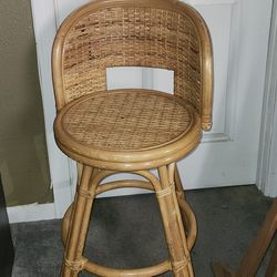 Vintage Mid Century Rattan And Wicker Swivel Bar Stool