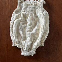 Quincy Mae Yellow & White Striped Cotton Muslin Spaghetti Strap Baby Girls Onesie 0-3 mo