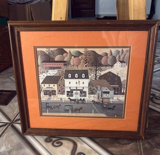 Framed painting Charles Wysocki "Village Square" 13x15