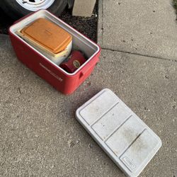 2 Coleman Coolers And Paint Pail
