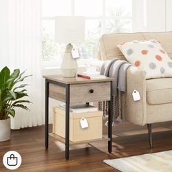 Nightstand, End Table, Side Table with Drawer and Shelf, Bedroom, Easy Assembly, Steel, Industrial Design, Greige and Black 