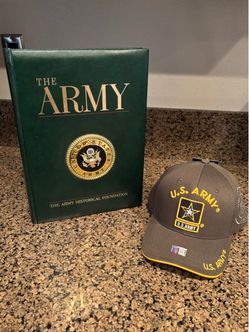 2PC US ARMY HARDCOVER BOOK AND BRAND NEW US ARMY ADJUSTABLE CAP
