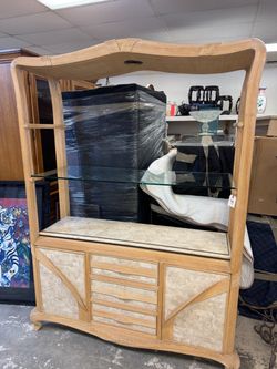 Rattan & Stone Display Cabinet with Glass Shelves