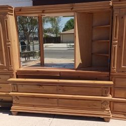 Queen Size bedroom  Set Up. Mirror In Center. Good Shape. 10' Wide 