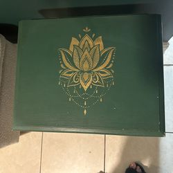 Emerald Green End Table With Mandala
