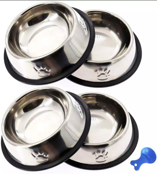 2pcs 6" Stainless Steel Small Pet Food Water Bowl For Cats And Dogs  