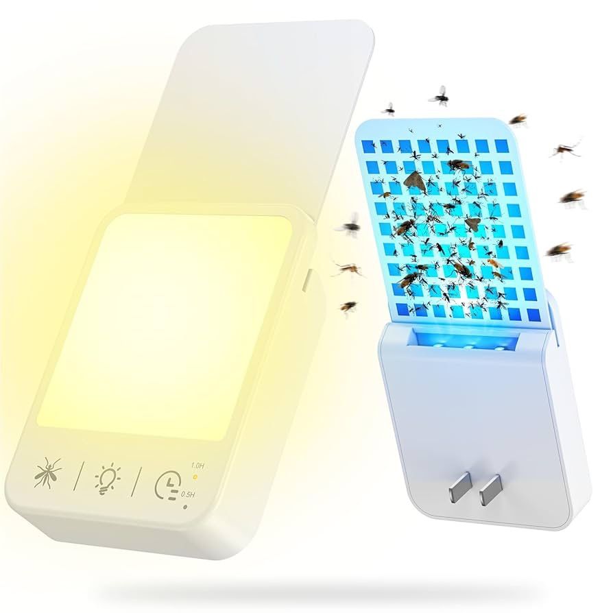 Fruit Fly Traps for Indoors, 2 in 1 Plug in Bug Catcher Indoor Flying Insect Trap with Warm LED Night Light and UV Attractant, Fly Traps Indoor for Ho