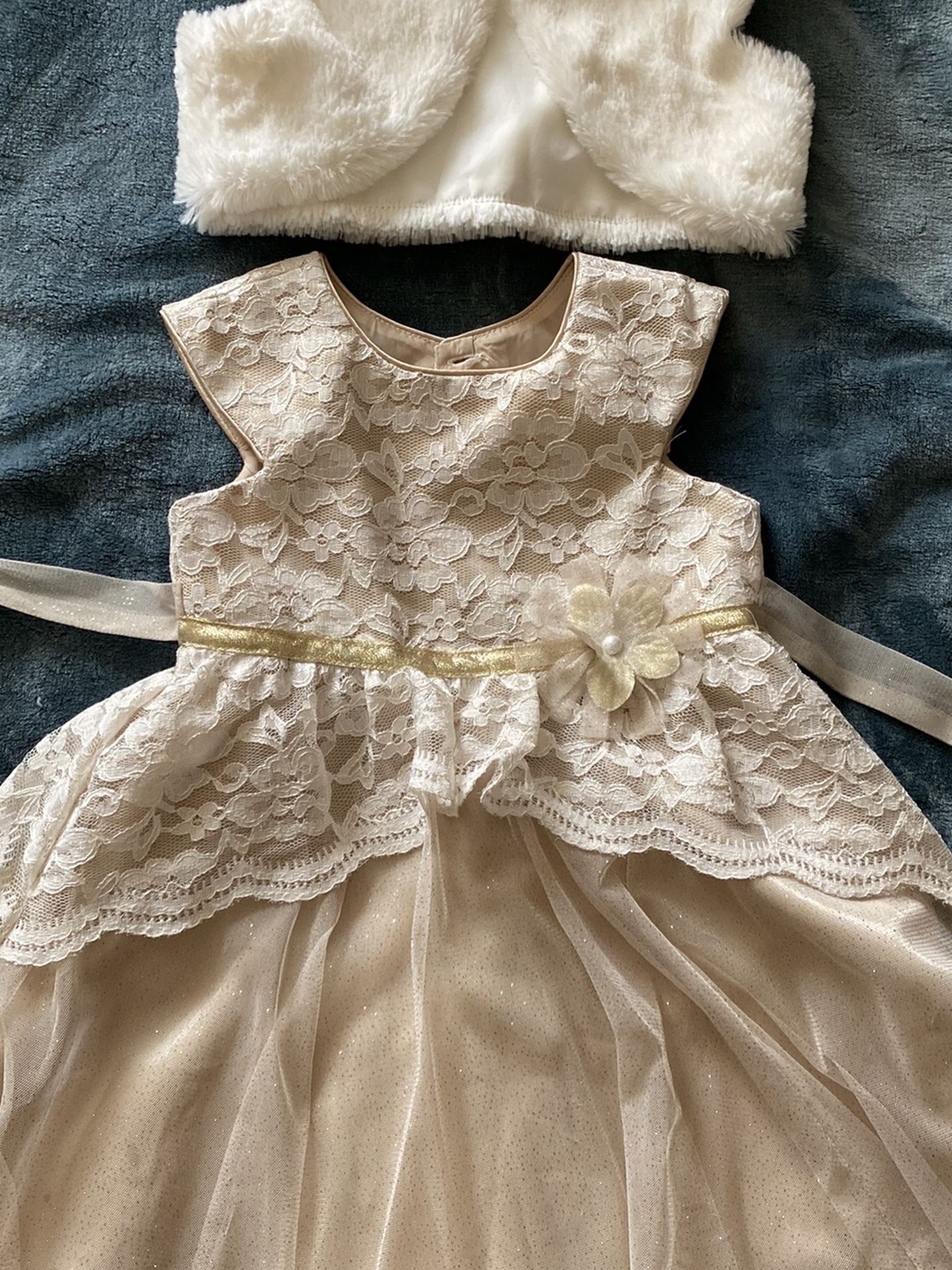 Girls Holiday Dress And Faux fur Vest, 4 Yrs Old