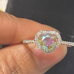 Sterling Silver Moissanite White Round Heart ❤️ Engagement Rings