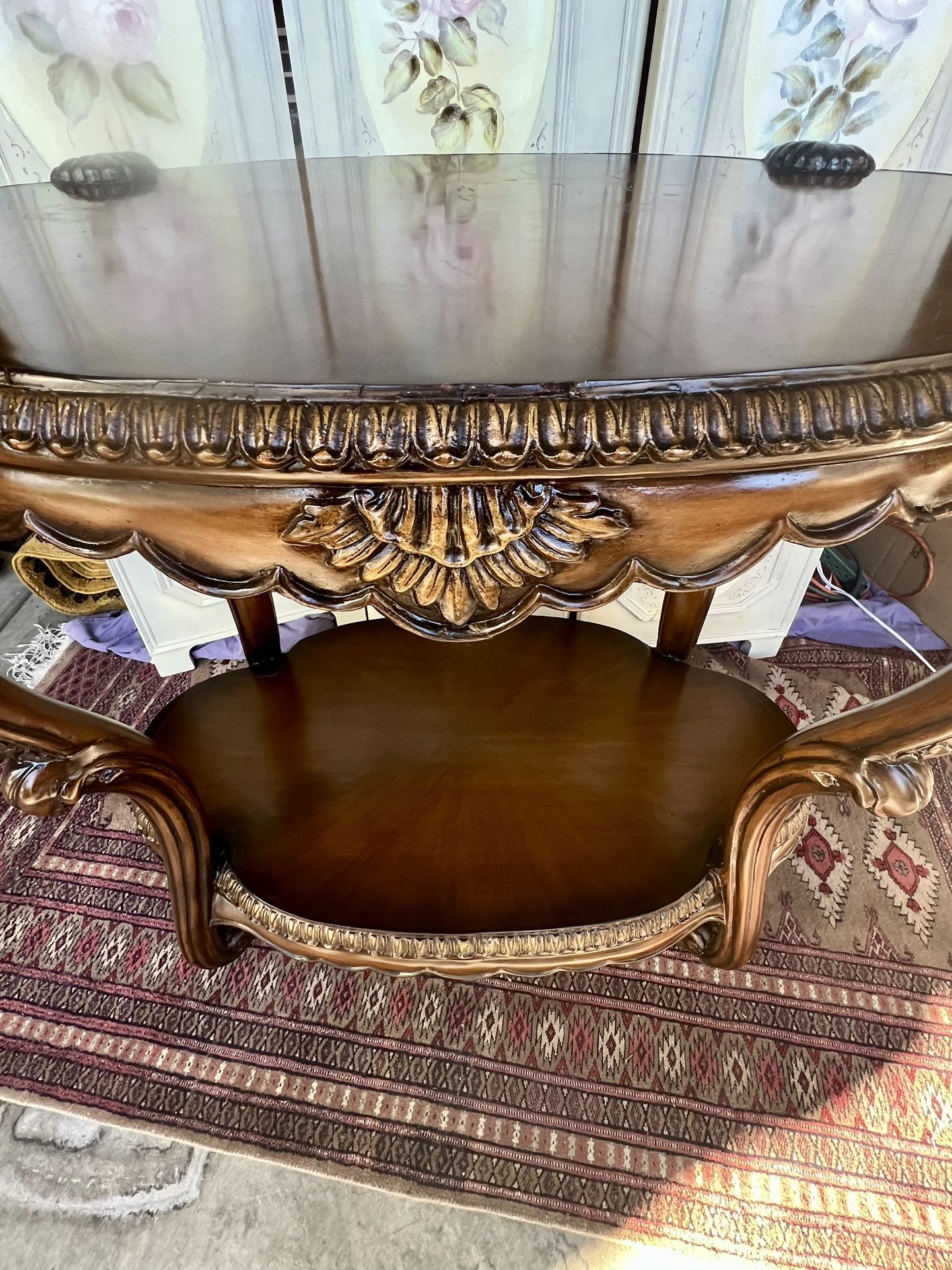 Antique Style French Furniture Console With Rolling Wheels Circa 1960s