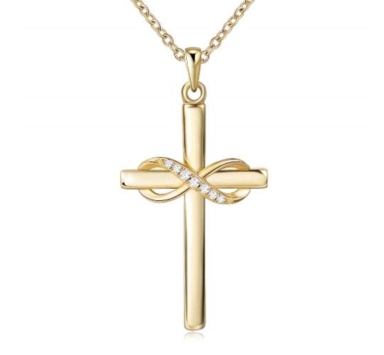 Cross Faith Pendant Infinity Necklace 14K White Gold