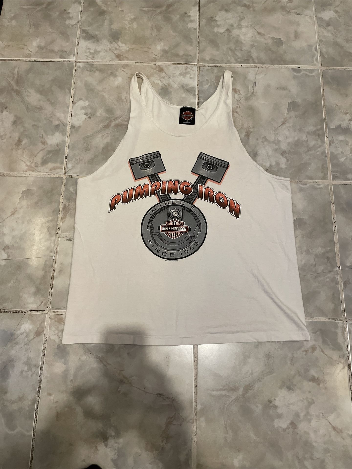 Vintage 1990s Harley-Davidson "Pumping Iron" Men's TankTop Biker Muscle Tee L
