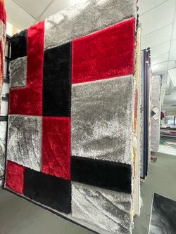 Red Black Gray Shaggy Area Rug