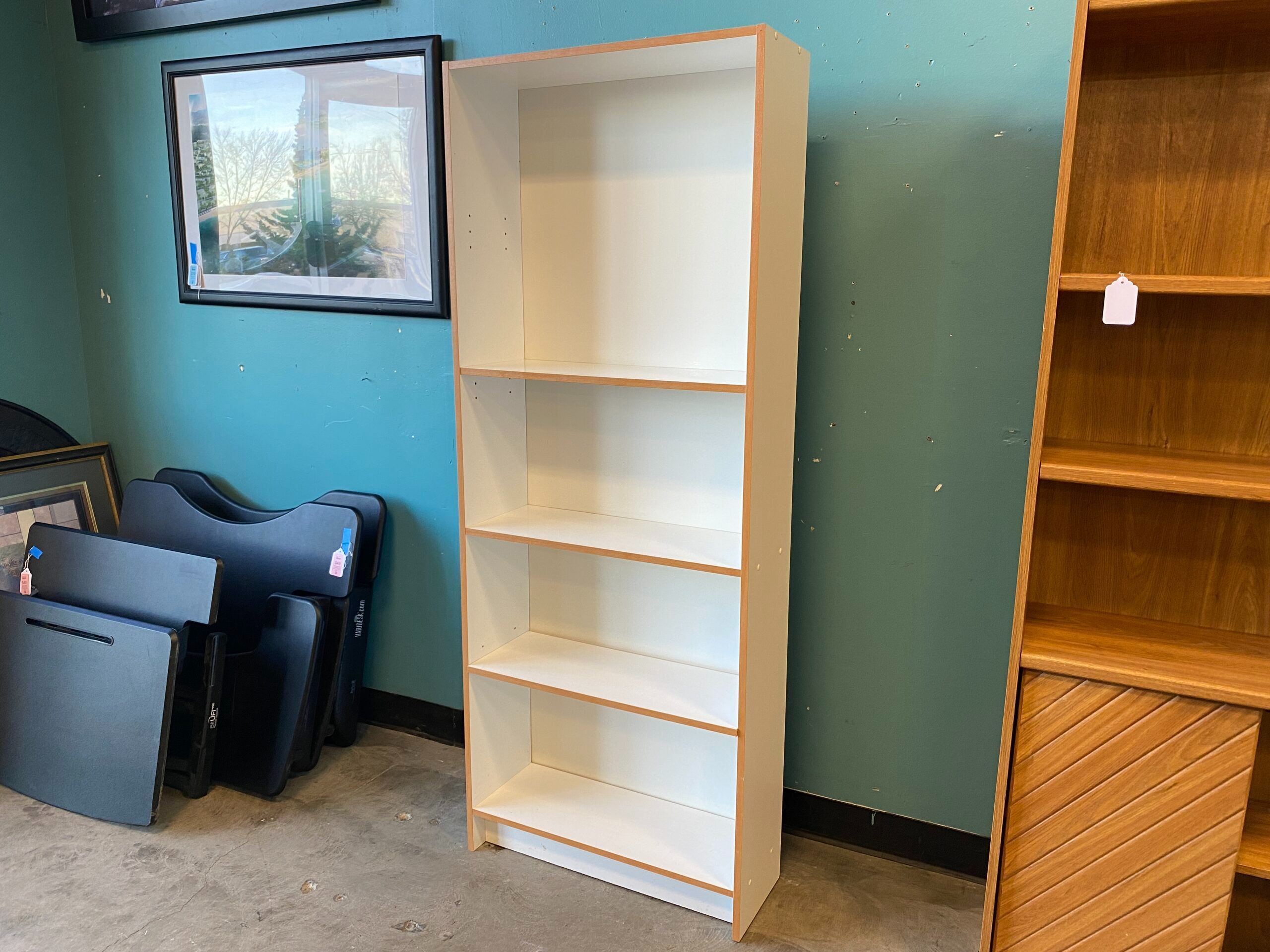 White Bookcase with Wood Grain Edge Trim