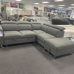 Gorgeous Sleeper Sectional With Storage Ottoman And Adjustable Head Rest With USB Charging 