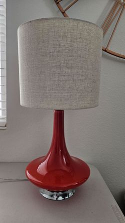 Red Ceramic Table Lamp with Linen Shade