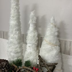 Stunning Faux Fur Cone Tree Trio Embellished With Pearls… 