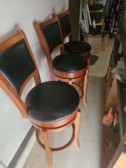 Wood and Faux Leather Barstools
