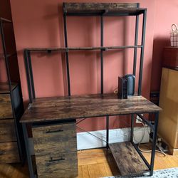 FULL OFFICE SUITE — Two Shelf Desk/3 Drawer Book Shelf/Two Drawer File Cabinet