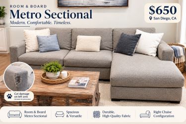 Room & Board Metro Sectional Sofa with Right Chaise – Gray