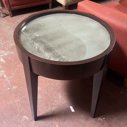 Meredith Baer Round End Table W/ Mercury Glass Inlay
