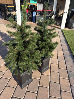 Artificial Porch Christmas Trees with Black Planters – Set of 2