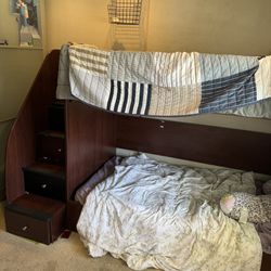 Twin Bunk Bed With Stairs And Drawer Storage