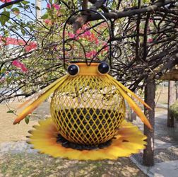Solar Hanging Wild Bird Feeder | Bee Shaped Pet Feeder | Sturdy & Durable, Large Capacity Metal Hanging Feeder for Outdoor, Garden & Patio Decoration  Thumbnail