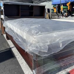 NEW QUEEN BOOKCASE WITH MATTRESS AND BOX SPRING