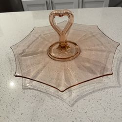 Vintage 1930 Pink Depression Dish with Heart Handle