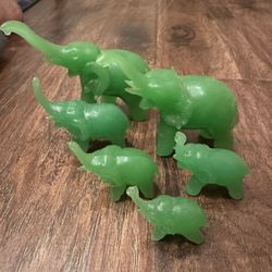 Vintage Jadeite Set Of 6 Elephant Figurines