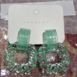 Green Acrylic Hoop Stud Earrings