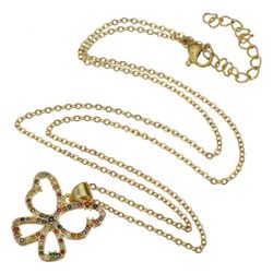 Necklace Butterfly Stainless Steel 18K Gold Plated With Cubic Zirconia Colorfully
