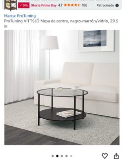 Mesa de centro de metal vidrio y madera negro marron