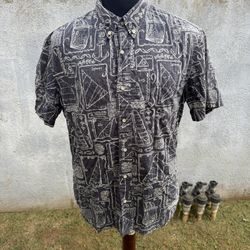 PreOwned Reyn Spooner Tailored Fit Blue Hawaiian Print Full Button Men's Large