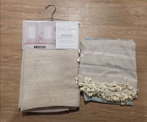 NEW 2-Set Window Curtain Bundle - Boho Tassel Linen & 4-Pk Gold Sheer Panels