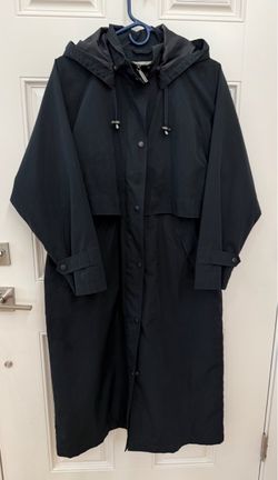 Black Long Hooded Trench Coat. Woman’s size Medium