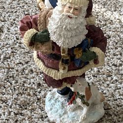 Vintage Santa Claus Figurine 7.5” Tall Handcrafted Ceramic + Resin